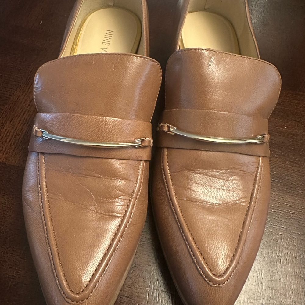 Nine West Women's Brown Slip-On Loafers with Silver Accent